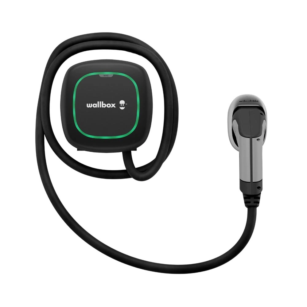 Svart Wallbox Pulsar Max med fast laddkabel
